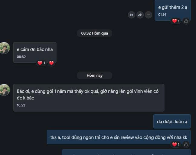 Khách hàng dùng gói 1 năm thấy ok quá, muốn nâng lên gói vĩnh viễn